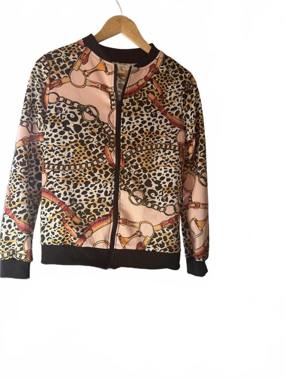 Size M NWOT Pink golden chain and Leopard Print Drop Jacket